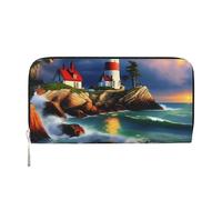 GaxfjRu Lighthouse Portefeuille long en cuir avec motif peinture diamant pour homme Aspect vintage Porte-cartes de crédit