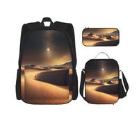 GaxfjRu Lot de 3 sacs à dos d'école avec sac à déjeuner et trousse à crayons - Grande capacité - 43,2 cm - Imprimé désert du Sahara