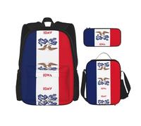 GaxfjRu Lot de 3 sacs à dos d'école avec sac à déjeuner et trousse à crayons - Grande capacité - 43,2 cm - Imprimé drapeau de l'Iowa
