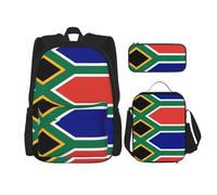 GaxfjRu Lot de 3 sacs à dos d'école, sac à dos d'école, sac à déjeuner et trousse à crayons, grande capacité 43,2 cm, imprimé drapeau de l'Afrique du Sud