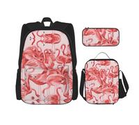 GaxfjRu Lot de 3 sacs à dos flamant rose pour boîte à déjeuner Stitch avec boîte à déjeuner et trousse à crayons - Parfait pour l'école, sac à dos pour homme