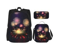GaxfjRu Lot de 3 sacs à dos motif feux d'artifice 3D pour boîte à déjeuner Stitch avec boîte à déjeuner et trousse à crayons - Parfait pour l'école, sac à dos pour homme
