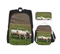 GaxfjRu Lot de 3 sacs à dos pour boîte à lunch Stitch avec boîte à déjeuner et trousse à crayons - Parfait pour l'école, sac à dos pour homme