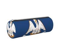 GaxfjRu Louisiana State Flag Trousse ronde en cuir synthétique pour stylos, crayons, marqueurs, petites fournitures Fermeture éclair en métal avec cuir, Argenté., Taille unique, Porte-cartes