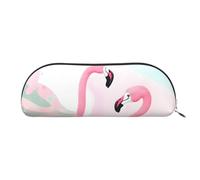 GaxfjRu Love Flamingo Trousse à stylos compacte et portable - Organiseur demi-rond en cuir avec fermeture éclair galvanisée - Trousse à crayons