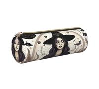 GaxfjRu Magic Witch Witchcraft Étui en cuir avec fermeture éclair pour stylos à bille et crayons Motif bohémien