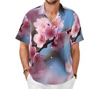 GaxfjRu Magnifique chemise hawaïenne à manches courtes boutonnée pour homme Motif fleurs de cerisier, Noir , XL