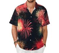 GaxfjRu Magnifique chemise hawaïenne Fireworks pour homme, pour la plage, les vacances d'été, à manches courtes, boutonnée, décontractée et élégante, Noir , M