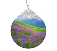 GaxfjRu Nature Fleurs Violettes Prairie Montagne Scénique Décorations de Noël Décorations de Noël Ornements, Suspendu Arbre de Noël Pendentif Cadeau pour les Vacances