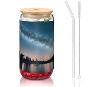 GaxfjRu Night Sky and Trees Gobelets en verre avec couvercles et paille en verre pour smoothies, thé, cola, soda 473 ml