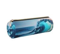 GaxfjRu Ocean Sea Wave Trousse ronde en cuir synthétique pour stylos, crayons, marqueurs, petites fournitures Fermeture éclair en métal avec cuir, doré, Taille unique, Porte-cartes
