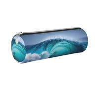 GaxfjRu Ocean Wave Trousse ronde en cuir synthétique pour stylos, crayons, marqueurs, petites fournitures, fermeture éclair en métal avec cuir, Argenté., Taille unique, Porte-cartes