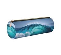 GaxfjRu Ocean Wave Trousse ronde en cuir synthétique pour stylos, crayons, marqueurs, petites fournitures, fermeture éclair en métal avec cuir, doré, Taille unique, Porte-cartes
