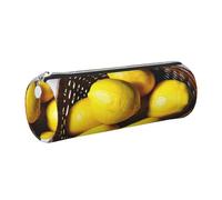 GaxfjRu One Basket Lemons Trousse ronde en cuir synthétique pour stylos, crayons, marqueurs, petites fournitures Fermeture éclair en métal avec cuir, Argenté., Taille unique, Porte-cartes