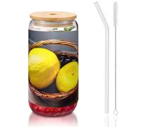 GaxfjRu One Basket Tasses en verre avec couvercles et paille en verre, tasses en verre plus larges pour smoothies, thé, cola, soda