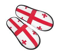 GaxfjRu Pantoufles d'hiver en peluche avec drapeau de la Géorgie pour l'intérieur - Pantoufles douces et chaudes pour les invités et la maison - Unisexe, noir, 5