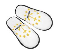 GaxfjRu Pantoufles d'hiver en peluche avec drapeau de l'État du Rhode Island pour l'intérieur, chaussons doux et chauds pour invités et confort à la maison, unisexe, noir, 5