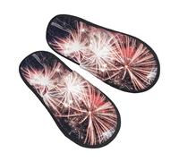 GaxfjRu Pantoufles d'hiver en peluche motif feu d'artifice pour l'intérieur, chaussons doux et chauds pour invités et confort à la maison, unisexe