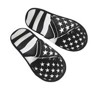 GaxfjRu Pantoufles d'hiver en peluche pour l'intérieur - Motif drapeau américain - Noir et blanc - Chaussons doux et chauds pour invités et maison confortables - Unisexe, noir, 5