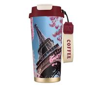 GaxfjRu Peinture à l'huile Paris Tour Eiffel Imprimée Double Couvercle Tasse à Café Isotherme 500 ml Couche intérieure en acier inoxydable 316 Gobelet thermique avec paille