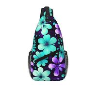 GaxfjRu Petit sac à dos à bandoulière avec imprimé fleurs violettes et bleu sarcelle - Sac de poitrine - Sac banane pour l'extérieur