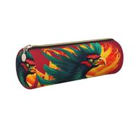 GaxfjRu Phoenix Trousse ronde en cuir synthétique pour stylos, crayons, marqueurs, petites fournitures, fermeture éclair en métal avec cuir, doré, Taille unique, Porte-cartes