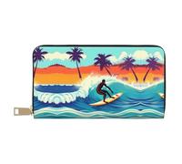 GaxfjRu Phone Booth London Street Portefeuille pour femme - Cuir synthétique avec fermeture éclair en métal, porte-cartes pour femmes à la mode et organisées, Surfer hawaïen Ondulé, One Size,