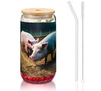GaxfjRu Pigs in Farm Tasses en verre de 473 ml avec couvercles et paille en verre, tasses en verre plus larges pour smoothies, thé, cola, soda