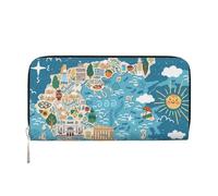 GaxfjRu Portefeuille long en cuir avec imprimé carte de la Grèce pour homme, style vintage, porte-cartes de crédit