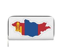 GaxfjRu Portefeuille long en cuir avec imprimé carte de Mongolie pour homme, aspect vintage, porte-cartes de crédit