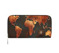 GaxfjRu Portefeuille long en cuir avec imprimé carte du monde rouillé pour homme, style vintage, porte-cartes de crédit