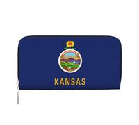GaxfjRu Portefeuille long en cuir avec imprimé drapeau de l'État du Kansas pour homme, style vintage, porte-cartes de crédit