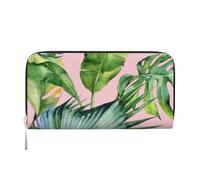 GaxfjRu Portefeuille long en cuir avec imprimé feuilles de bananier fraîches pour homme, style vintage, porte-cartes de crédit