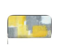 GaxfjRu Portefeuille long en cuir gris et jaune avec impression peinture abstraite, pour homme, look vintage, porte-cartes de crédit pour dames