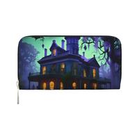 GaxfjRu Portefeuille long en cuir noir avec imprimé mansions hantées pour homme, style vintage, porte-cartes de crédit