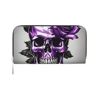 GaxfjRu Portefeuille long en cuir pour homme avec imprimé rose et tête de mort Violet