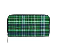 GaxfjRu Portefeuille long en cuir pour homme avec imprimé tartan écossais bleu et vert