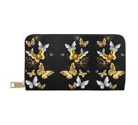 GaxfjRu Portefeuille pour femme à motif abstrait de strass et paillettes - Cuir synthétique avec fermeture éclair en métal, porte-cartes pour femmes à la mode et organisées, Papillons blancs dorés et