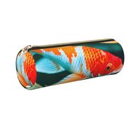 GaxfjRu Pretty Koi Fish Trousse ronde en cuir synthétique pour stylos, crayons, marqueurs, petites fournitures Fermeture éclair en métal avec cuir, doré, Taille unique, Porte-cartes