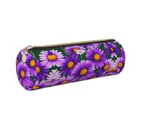 GaxfjRu Purple Daisy Trousse ronde en cuir synthétique pour stylos, crayons, marqueurs, petites fournitures Fermeture éclair en métal avec cuir, doré, Taille unique, Porte-cartes