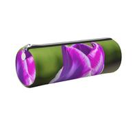 GaxfjRu Purple Tulip Trousse ronde en cuir synthétique pour stylos, crayons, marqueurs, petites fournitures Fermeture éclair en métal avec cuir, Argenté., Taille unique, Porte-cartes