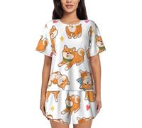 GaxfjRu Pyjama d'été mignon pour femme Shiba Inu - Ensembles de vêtements de nuit décontractés et mignons pour toutes les occasions, vêtements post-partum. Vêtements de détente pour femmes, Noir , M