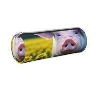 GaxfjRu Rape Flower Pig Trousse ronde en cuir synthétique pour stylos, crayons, marqueurs, petites fournitures Fermeture éclair en métal avec cuir, Argenté., Taille unique, Porte-cartes