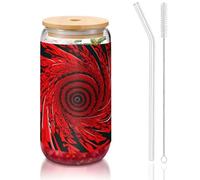 GaxfjRu Red Flower Vortex Spiral Tasses en verre avec couvercles et paille en verre plus large pour smoothies, thé, cola, soda