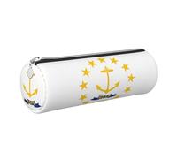 GaxfjRu Rhode Island State Flag Trousse ronde en cuir synthétique pour stylos, crayons, marqueurs, petites fournitures Fermeture éclair en métal avec cuir, Argenté., Taille unique, Porte-cartes
