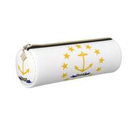 GaxfjRu Rhode Island State Flag Trousse ronde en cuir synthétique pour stylos, crayons, marqueurs, petites fournitures Fermeture éclair en métal avec cuir, doré, Taille unique, Porte-cartes
