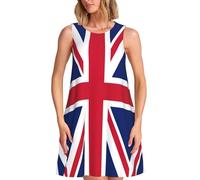 GaxfjRu Robe d'été ample sans manches à col rond pour femme Motif drapeau britannique, Noir , 3XL