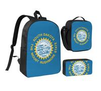 GaxfjRu Sac à dos d'école léger avec motif drapeau du Dakota du Sud, sac à dos d'école avec boîte à déjeuner et trousse à crayons