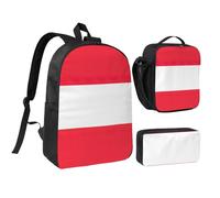 GaxfjRu Sac à dos d'école léger imprimé drapeau autrichien, sac à dos d'école, sac à dos d'école, boîte à déjeuner et trousse à crayons