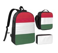 GaxfjRu Sac à dos d'école léger imprimé drapeau de la Hongrie, sac à dos d'école 3 pièces avec boîte à déjeuner et trousse à crayons